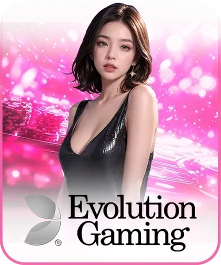 ภาพค่าย Evolution Gaming บน tunder24hr ตัวละครหญิงพร้อมฉากคาสิโนโทนสีชมพู เหมาะสำหรับใช้ประกอบหน้าแนะนำ Evolution Gaming และเกมคาสิโนสดออนไลน์